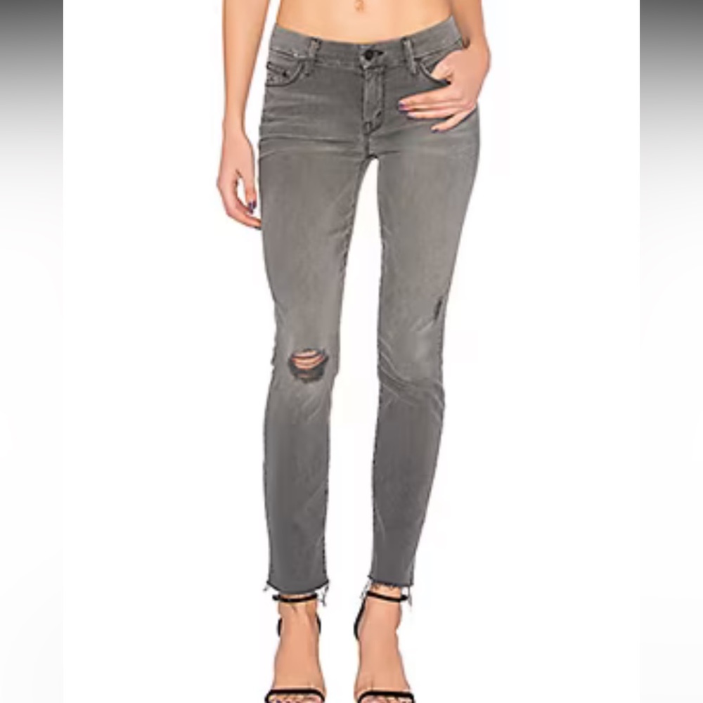 MOTHER Women's Skinny Leg Jeans in Washed Gray with Knee Rips